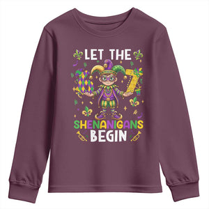 Let The 67 Shenanigans Begin Youth Sweatshirt Six Seven Meme Mardi Gras TS12 Maroon Print Your Wear