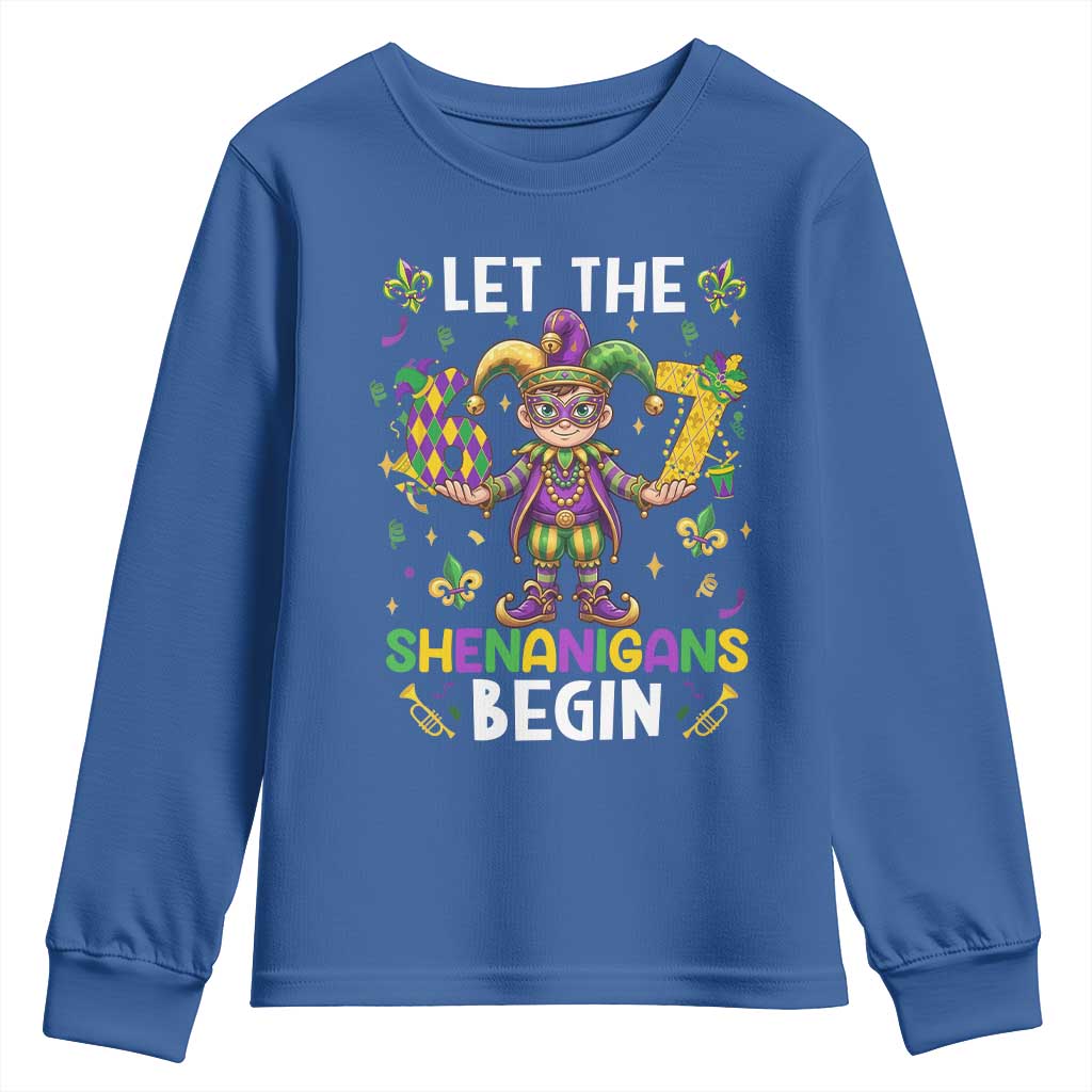 Let The 67 Shenanigans Begin Youth Sweatshirt Six Seven Meme Mardi Gras TS12 Royal Blue Print Your Wear