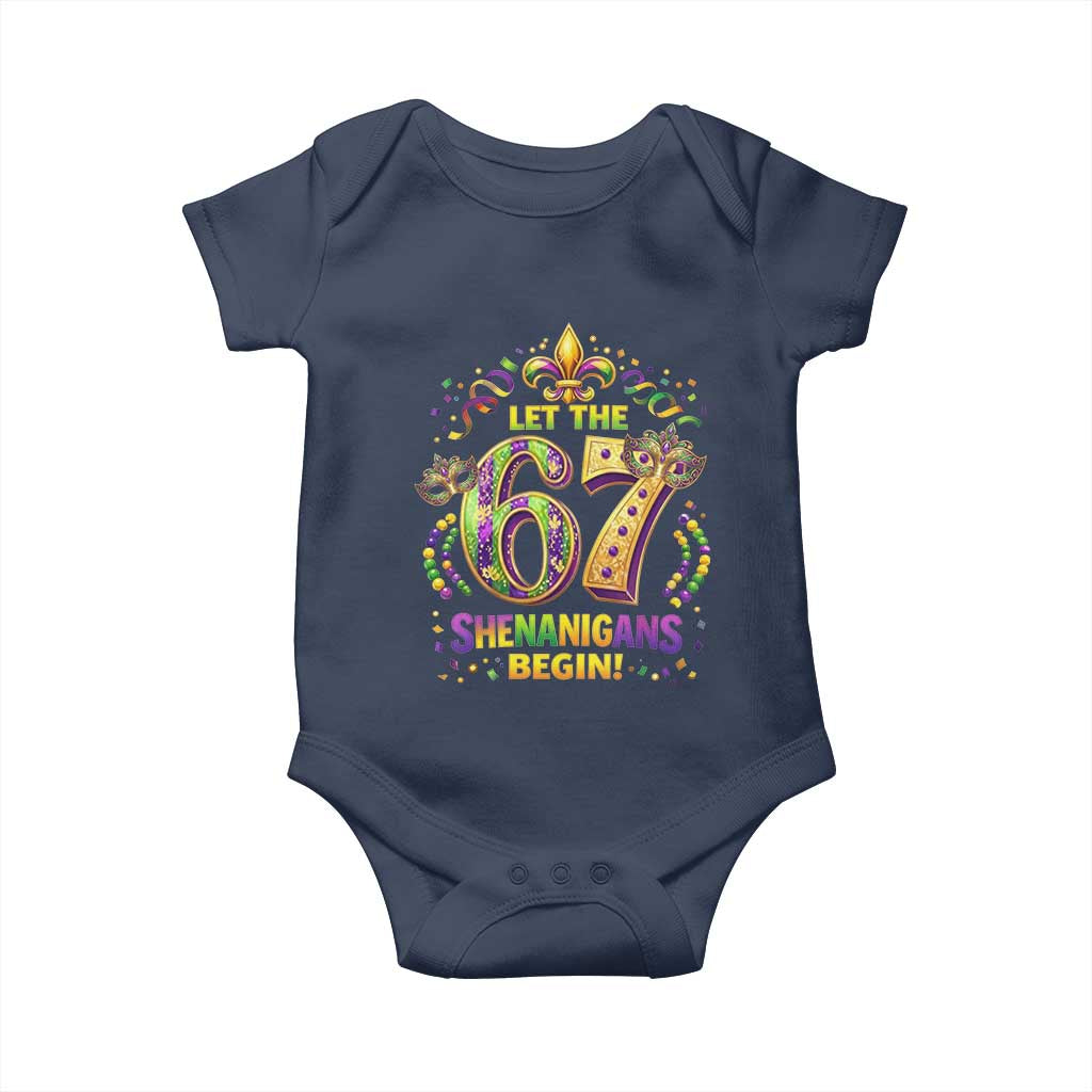 Mardi Gras Six Seven Baby Onesie Let The 67 Shenanigans Begin TS12 Navy Print Your Wear