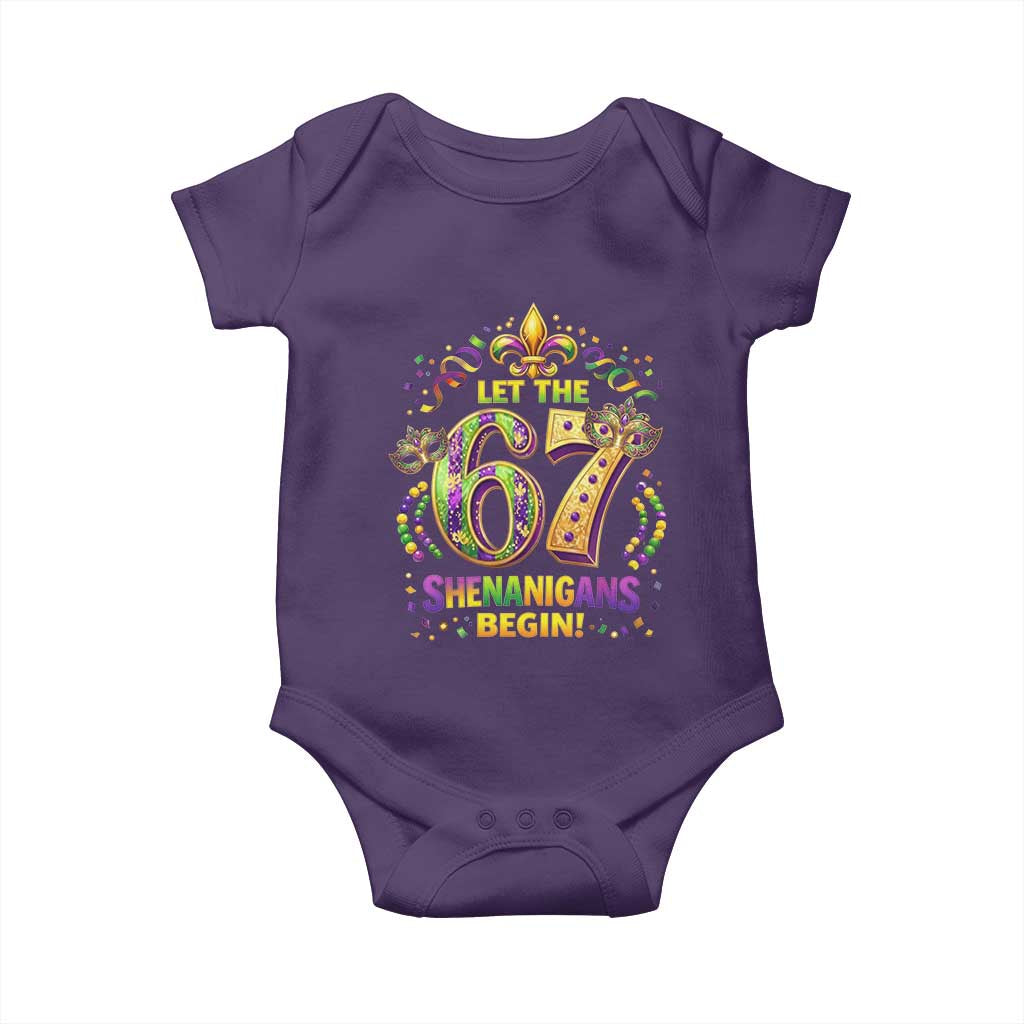 Mardi Gras Six Seven Baby Onesie Let The 67 Shenanigans Begin TS12 Purple Print Your Wear