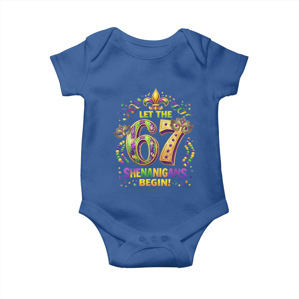Mardi Gras Six Seven Baby Onesie Let The 67 Shenanigans Begin TS12 Royal Blue Print Your Wear