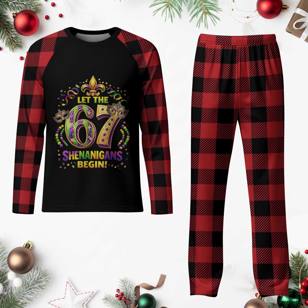 Mardi Gras Six Seven Plaid Pajama Set Let The 67 Shenanigans Begin TS12 Buffalo Plaid Print Your Wear