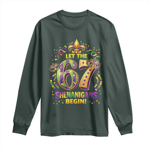 Mardi Gras Six Seven Long Sleeve Shirt Let The 67 Shenanigans Begin TS12 Dark Forest Green Print Your Wear