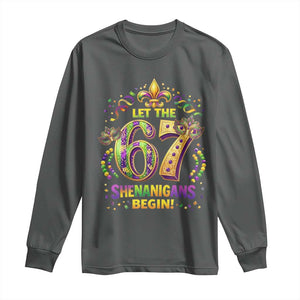 Mardi Gras Six Seven Long Sleeve Shirt Let The 67 Shenanigans Begin TS12 Dark Heather Print Your Wear