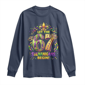 Mardi Gras Six Seven Long Sleeve Shirt Let The 67 Shenanigans Begin TS12 Navy Print Your Wear