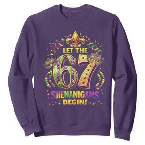 Mardi Gras Six Seven Sweatshirt Let The 67 Shenanigans Begin TS12 Purple Print Your Wear