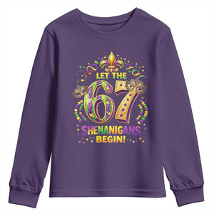 Mardi Gras Six Seven Youth Sweatshirt Let The 67 Shenanigans Begin TS12 Purple Print Your Wear