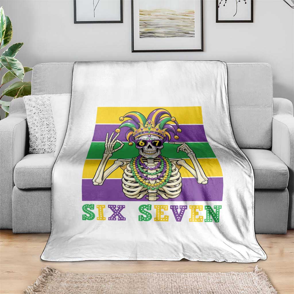 Funny Mardi Gras Skeleton Throw Blanket Six Seven Meme TS12 Print Your Wear