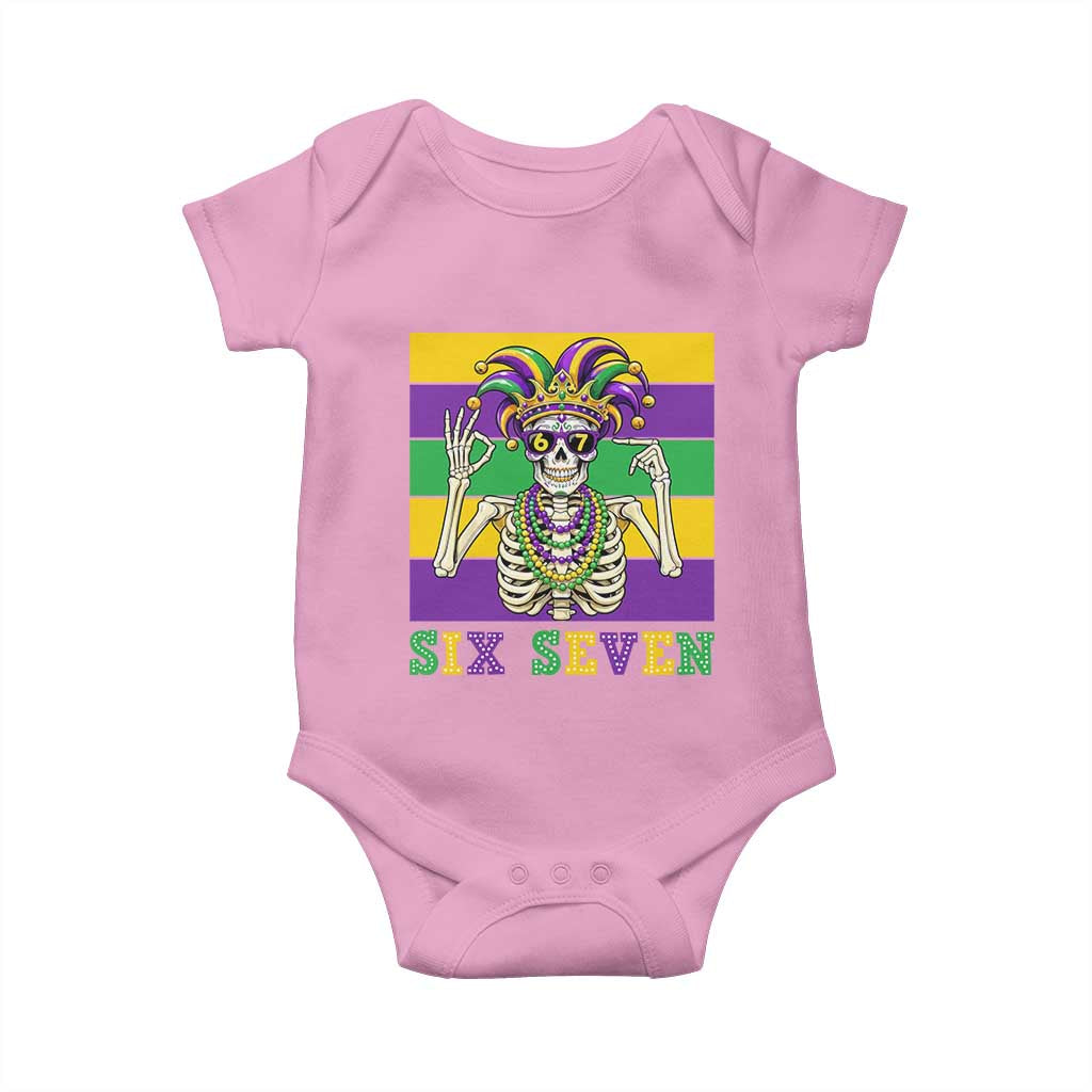 Funny Mardi Gras Skeleton Baby Onesie Six Seven Meme TS12 Light Pink Print Your Wear