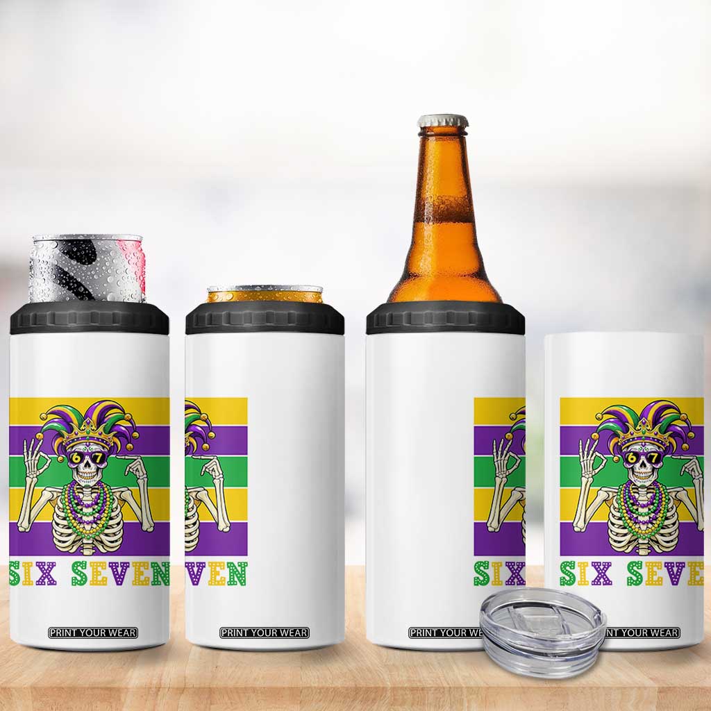 Funny Mardi Gras Skeleton 4 in 1 Can Cooler Tumbler Six Seven Meme TS12 Print Your Wear