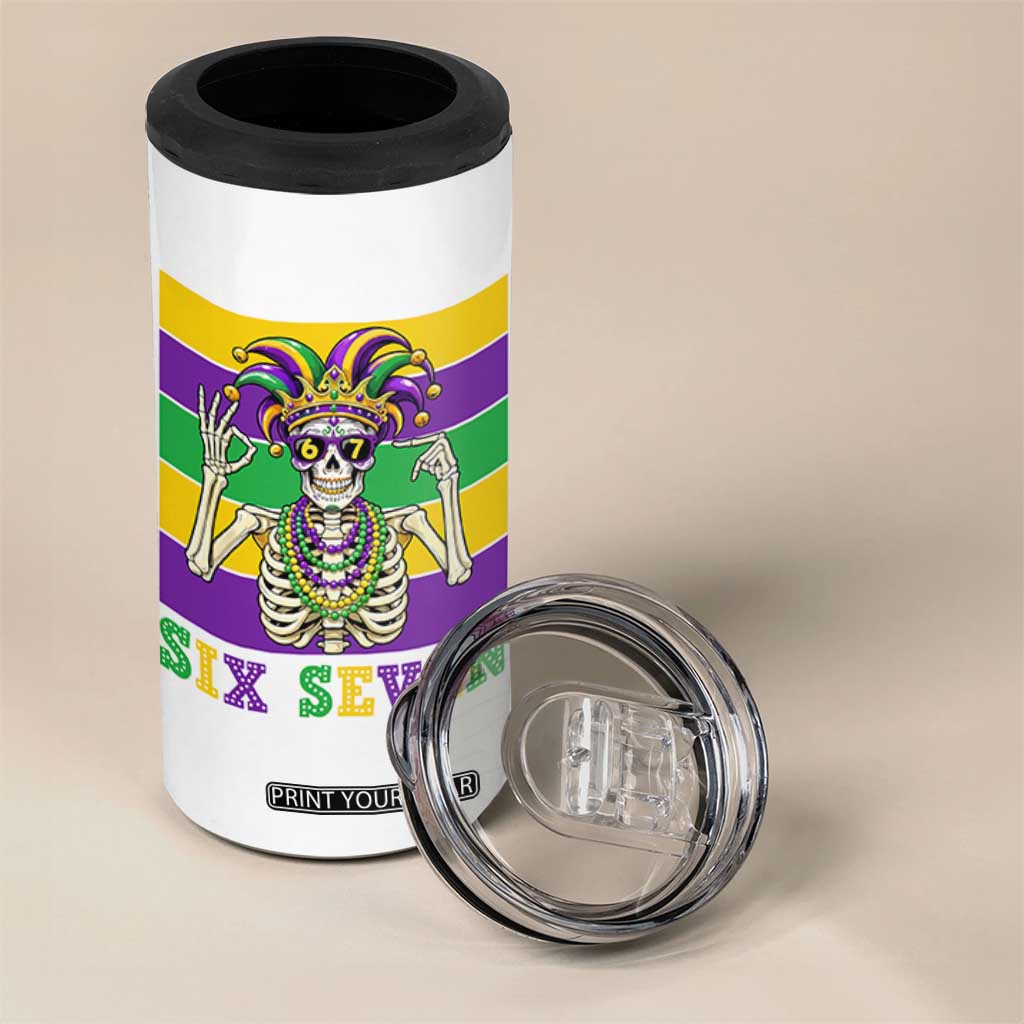 Funny Mardi Gras Skeleton 4 in 1 Can Cooler Tumbler Six Seven Meme TS12 Print Your Wear