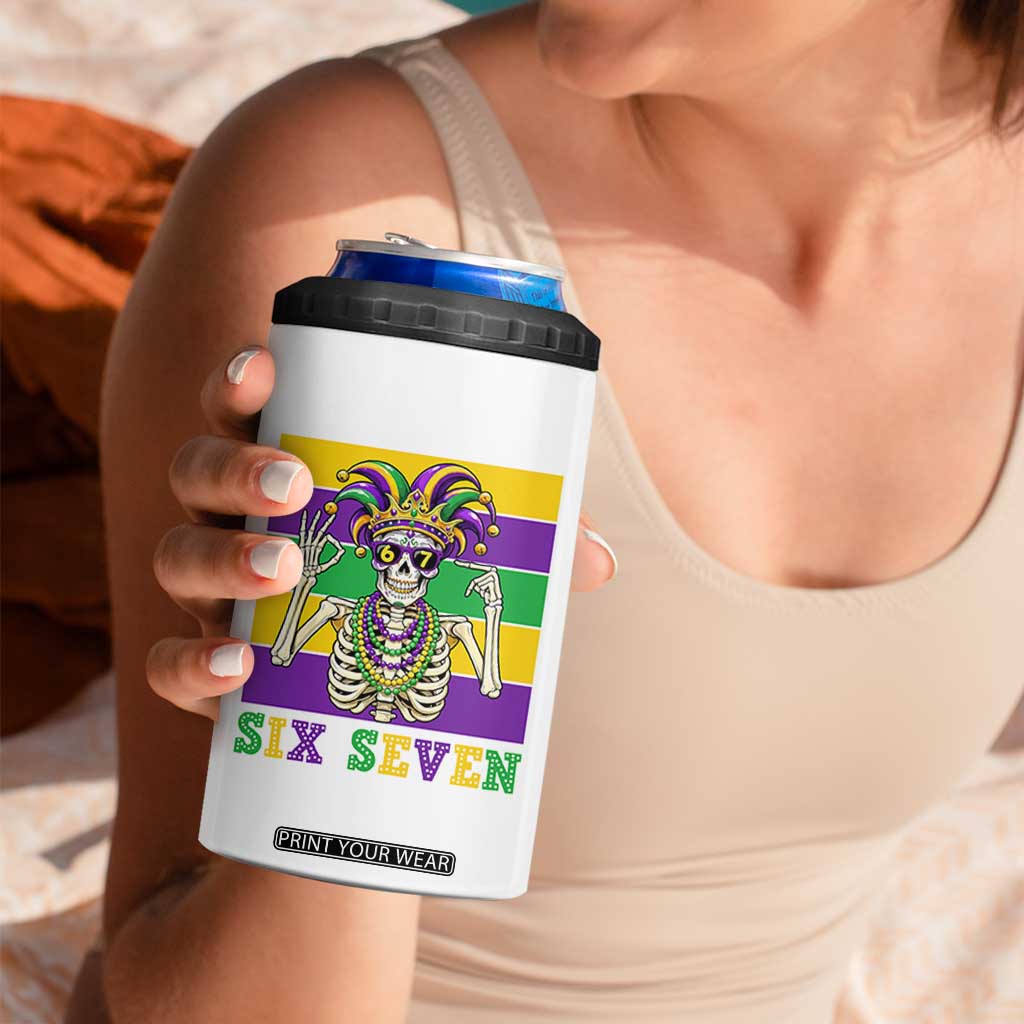 Funny Mardi Gras Skeleton 4 in 1 Can Cooler Tumbler Six Seven Meme TS12 Print Your Wear