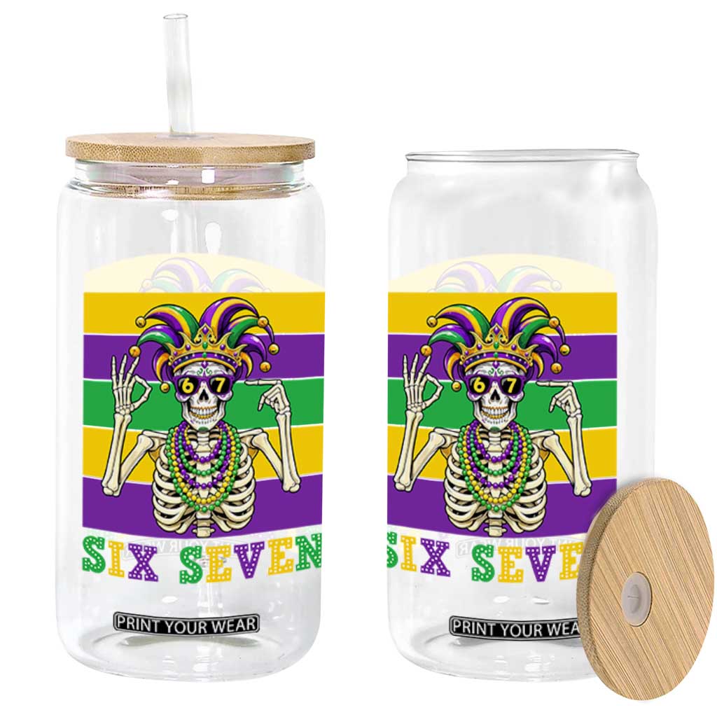 Funny Mardi Gras Skeleton Glass Can Six Seven Meme TS12 Print Your Wear