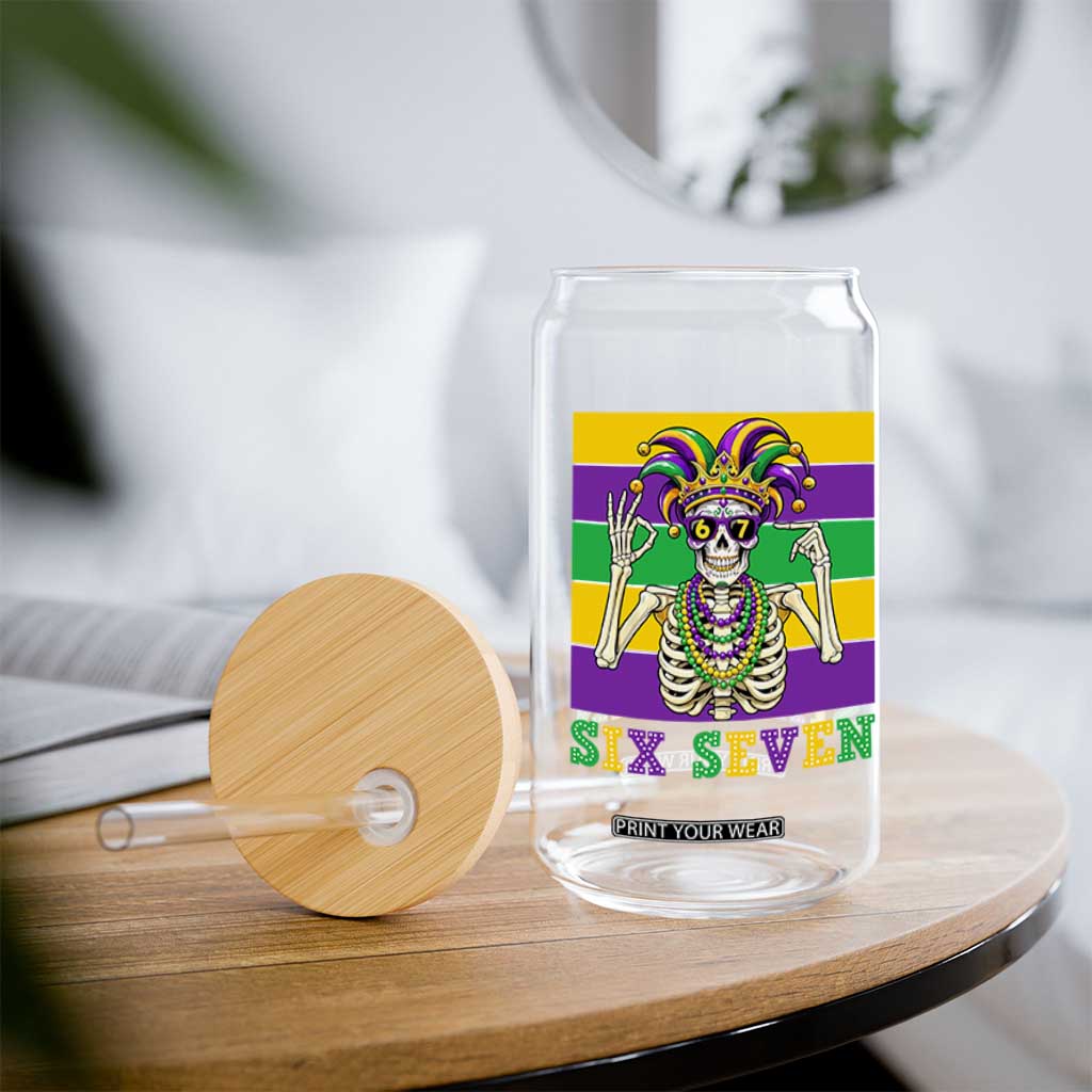 Funny Mardi Gras Skeleton Glass Can Six Seven Meme TS12 Print Your Wear