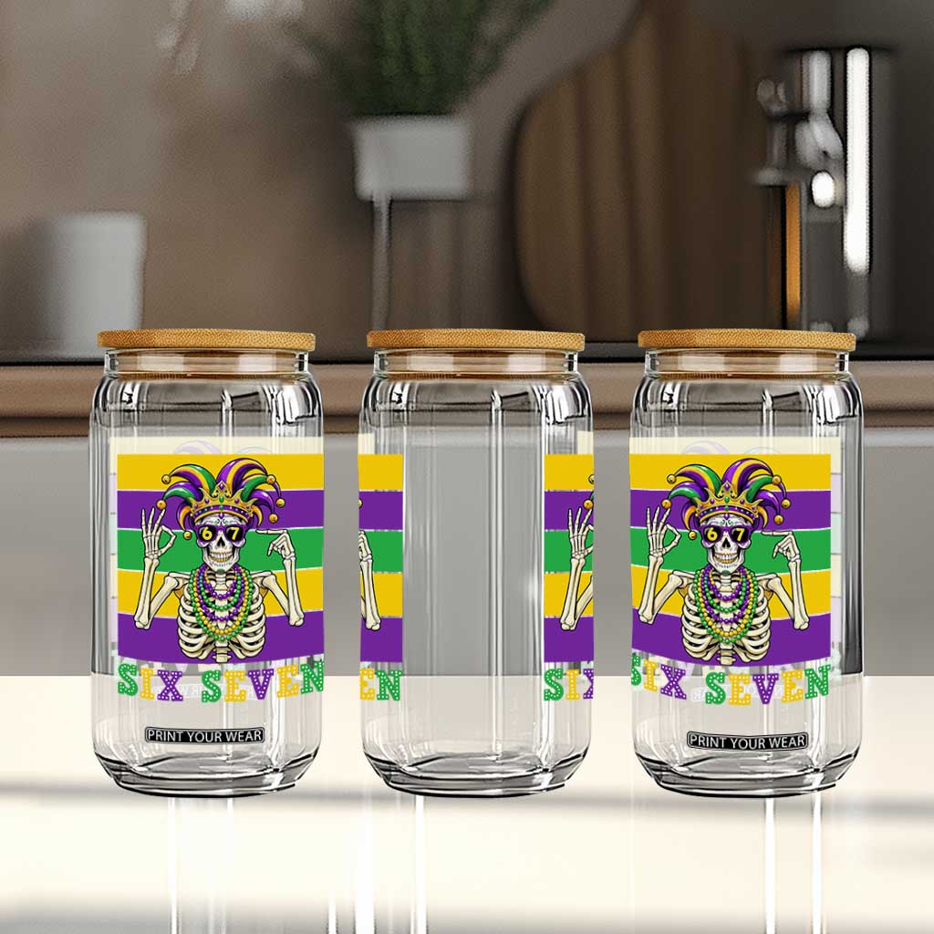 Funny Mardi Gras Skeleton Glass Can Six Seven Meme TS12 Print Your Wear