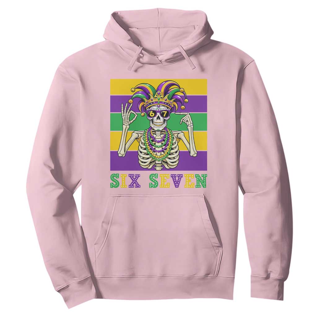 Funny Mardi Gras Skeleton Hoodie Six Seven Meme TS12 Light Pink Print Your Wear
