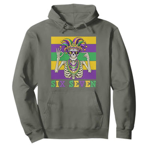 Funny Mardi Gras Skeleton Hoodie Six Seven Meme TS12 Military Green Print Your Wear