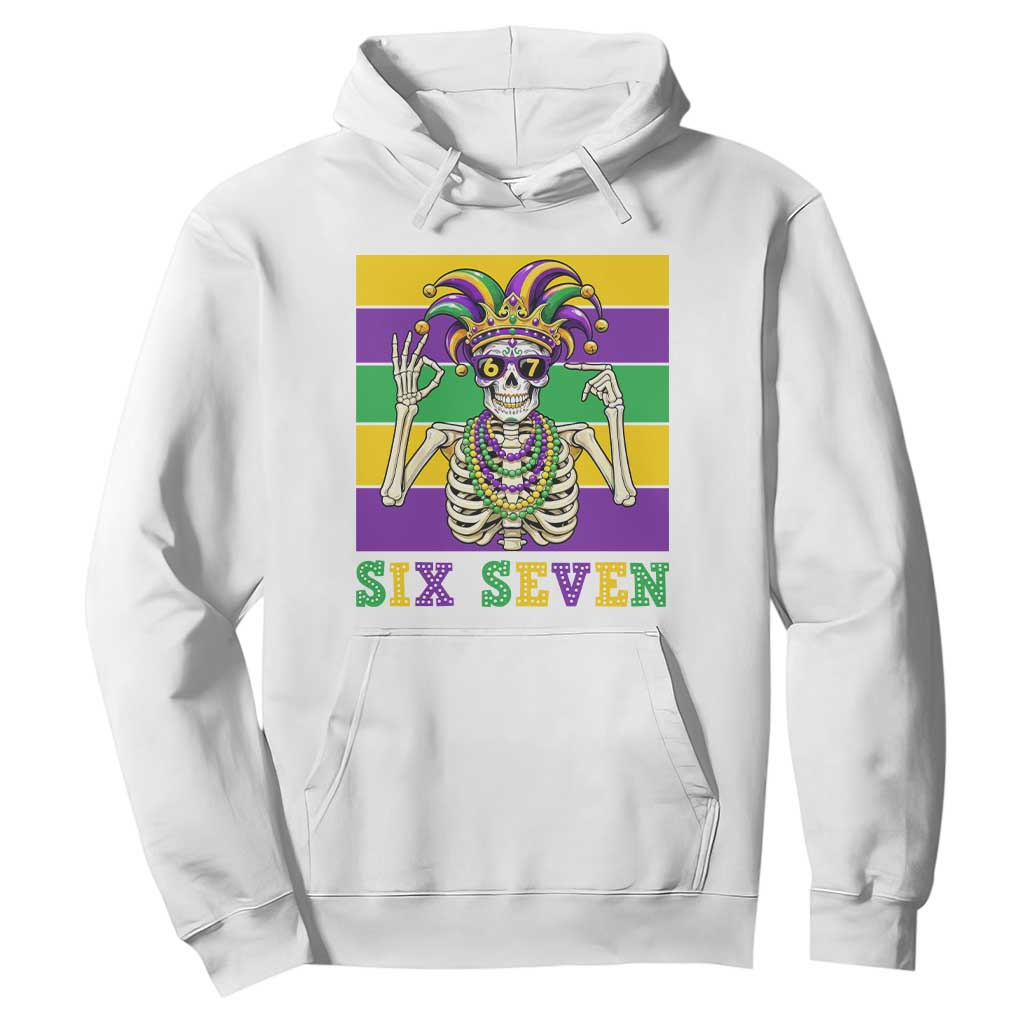 Funny Mardi Gras Skeleton Hoodie Six Seven Meme TS12 White Print Your Wear