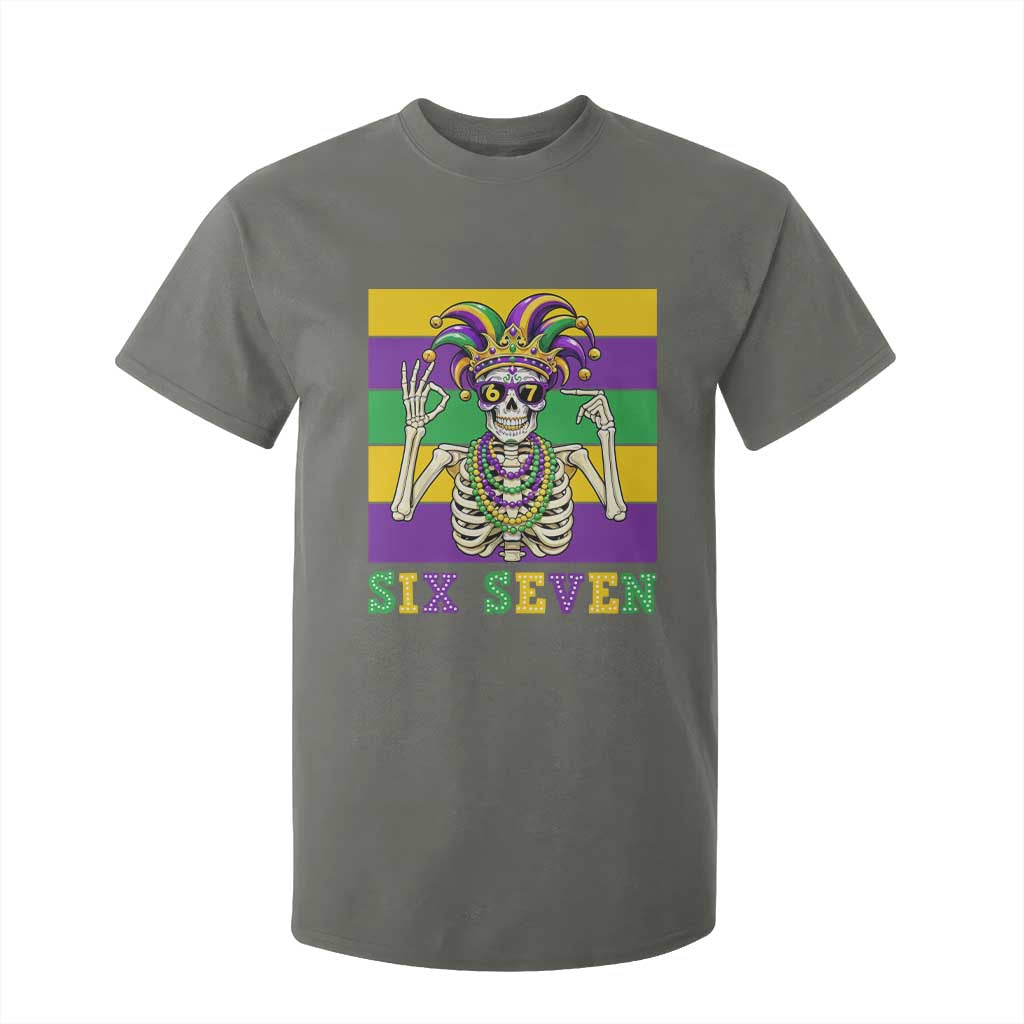 Funny Mardi Gras Skeleton T Shirt For Kid Six Seven Meme TS12 Military Green Print Your Wear
