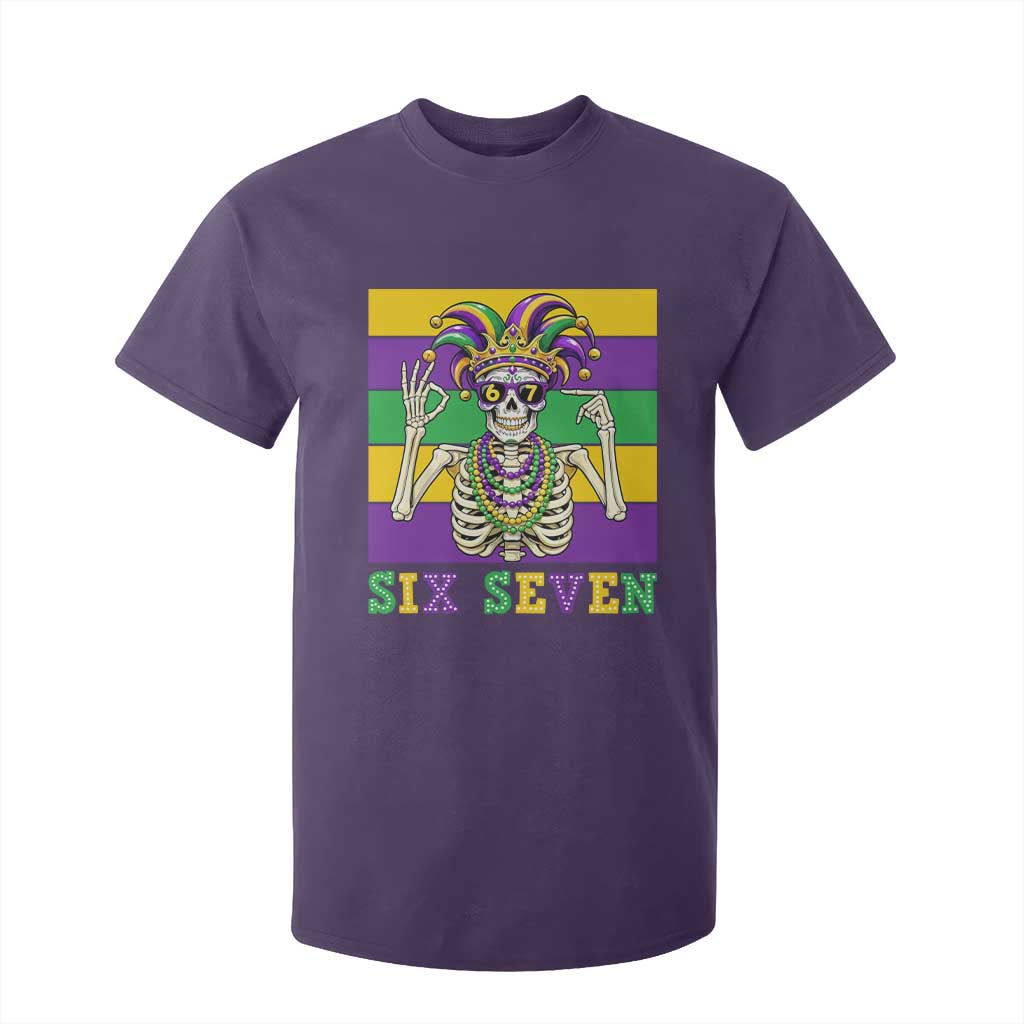 Funny Mardi Gras Skeleton T Shirt For Kid Six Seven Meme TS12 Purple Print Your Wear