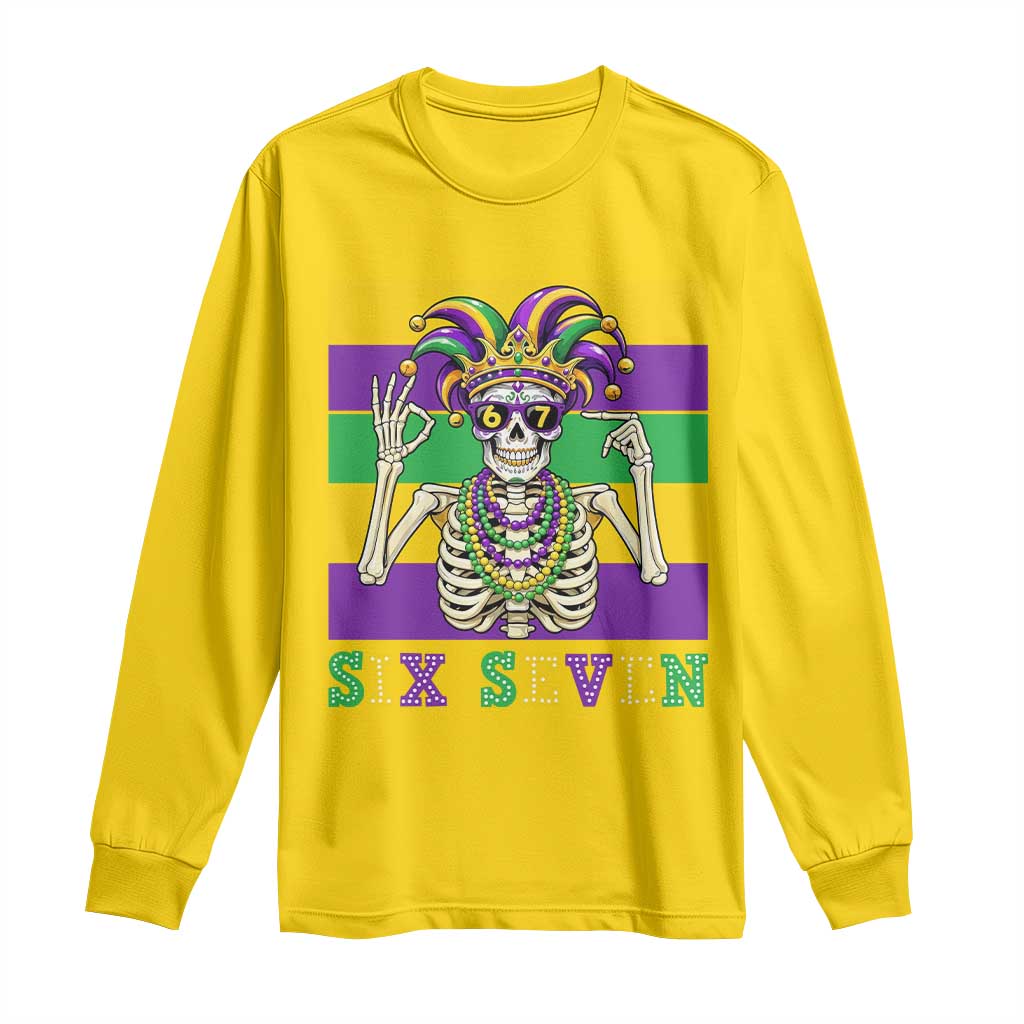 Funny Mardi Gras Skeleton Long Sleeve Shirt Six Seven Meme TS12 Daisy Print Your Wear