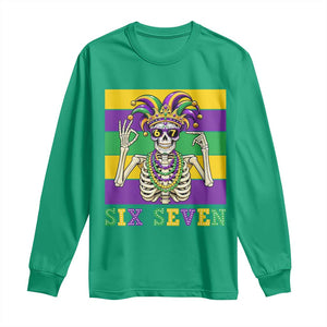 Funny Mardi Gras Skeleton Long Sleeve Shirt Six Seven Meme TS12 Irish Green Print Your Wear