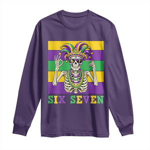 Funny Mardi Gras Skeleton Long Sleeve Shirt Six Seven Meme TS12 Purple Print Your Wear