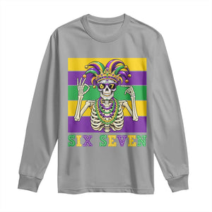 Funny Mardi Gras Skeleton Long Sleeve Shirt Six Seven Meme TS12 Sport Gray Print Your Wear