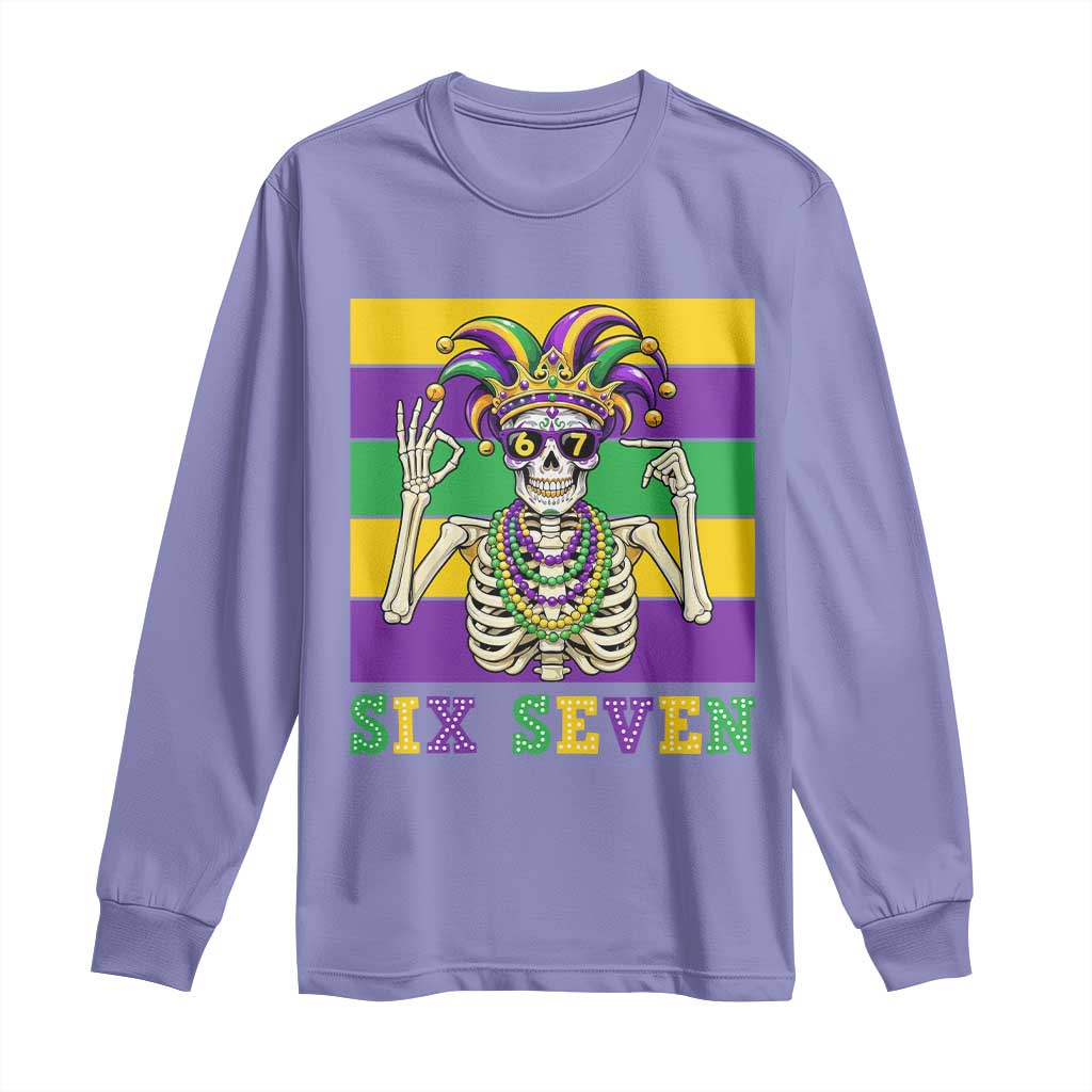 Funny Mardi Gras Skeleton Long Sleeve Shirt Six Seven Meme TS12 Violet Print Your Wear