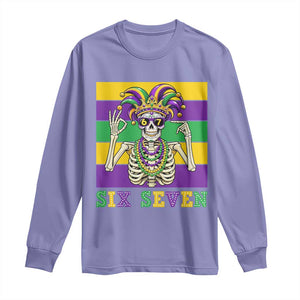 Funny Mardi Gras Skeleton Long Sleeve Shirt Six Seven Meme TS12 Violet Print Your Wear