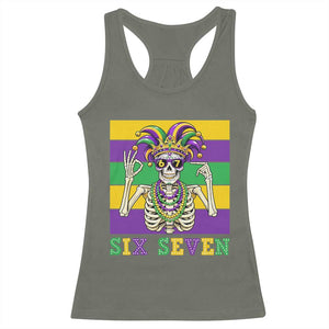 Funny Mardi Gras Skeleton Racerback Tank Top Six Seven Meme TS12 Military Green Print Your Wear