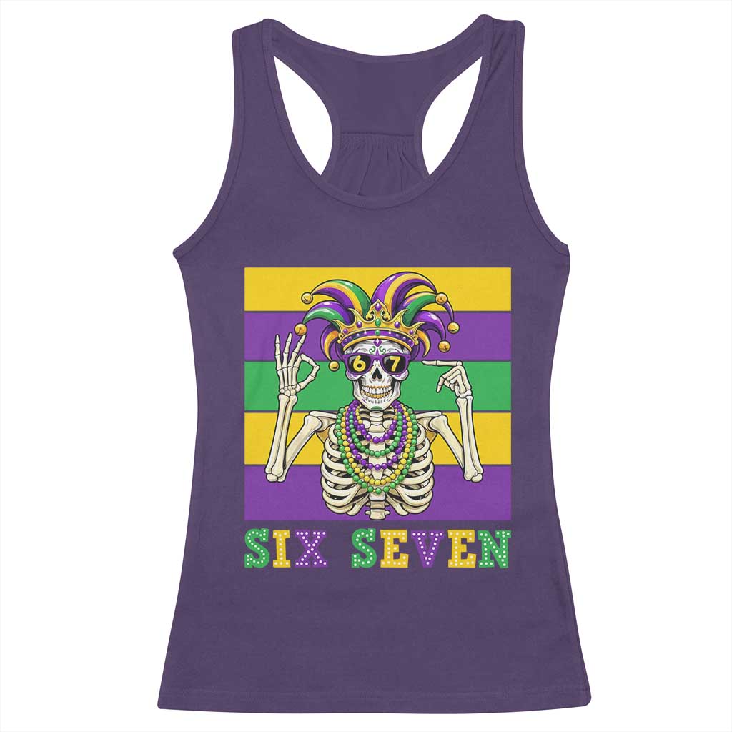 Funny Mardi Gras Skeleton Racerback Tank Top Six Seven Meme TS12 Purple Print Your Wear