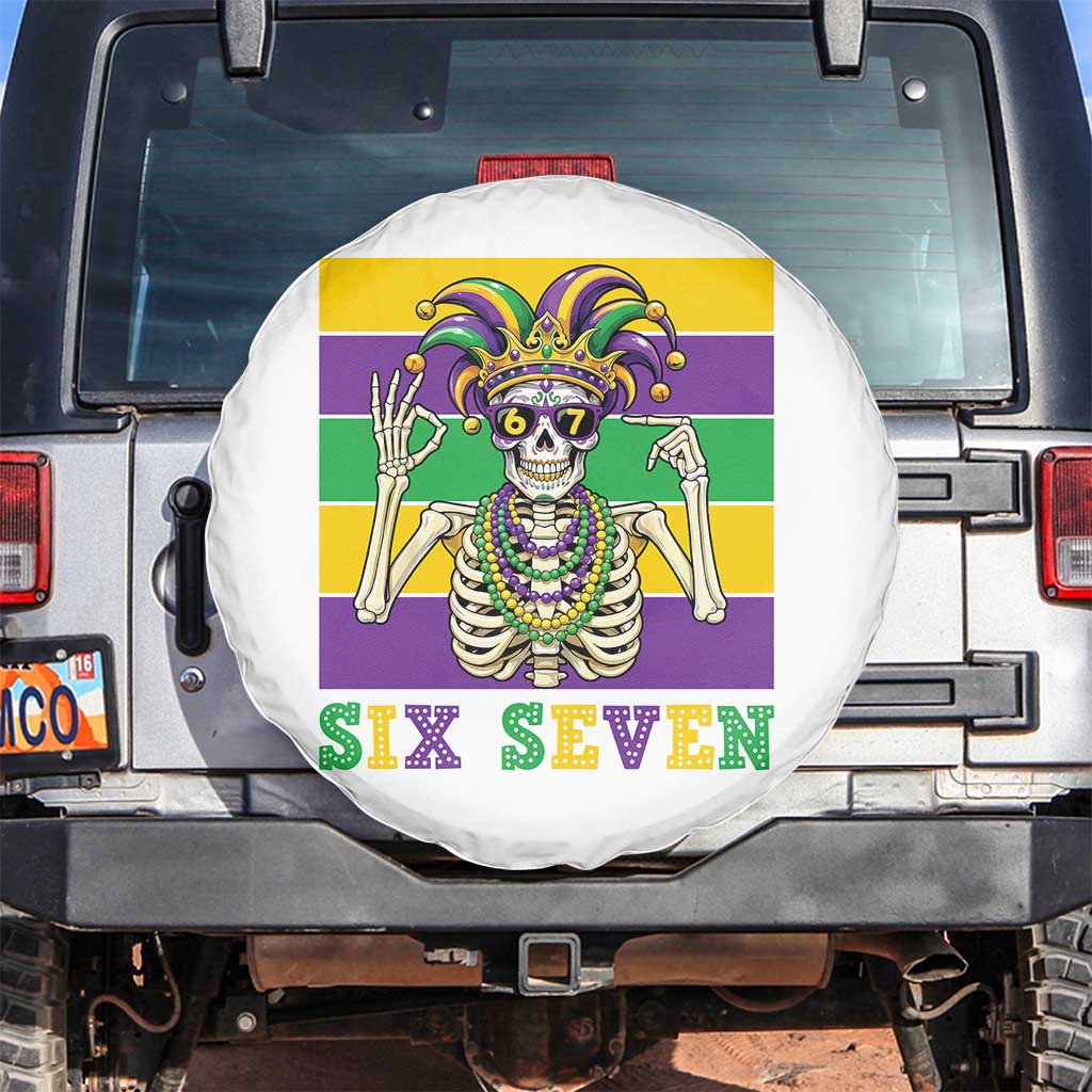 Funny Mardi Gras Skeleton Spare Tire Cover Six Seven Meme TS12 No hole White Print Your Wear
