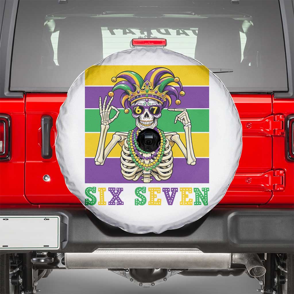 Funny Mardi Gras Skeleton Spare Tire Cover Six Seven Meme TS12 White Print Your Wear