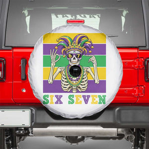 Funny Mardi Gras Skeleton Spare Tire Cover Six Seven Meme TS12 White Print Your Wear