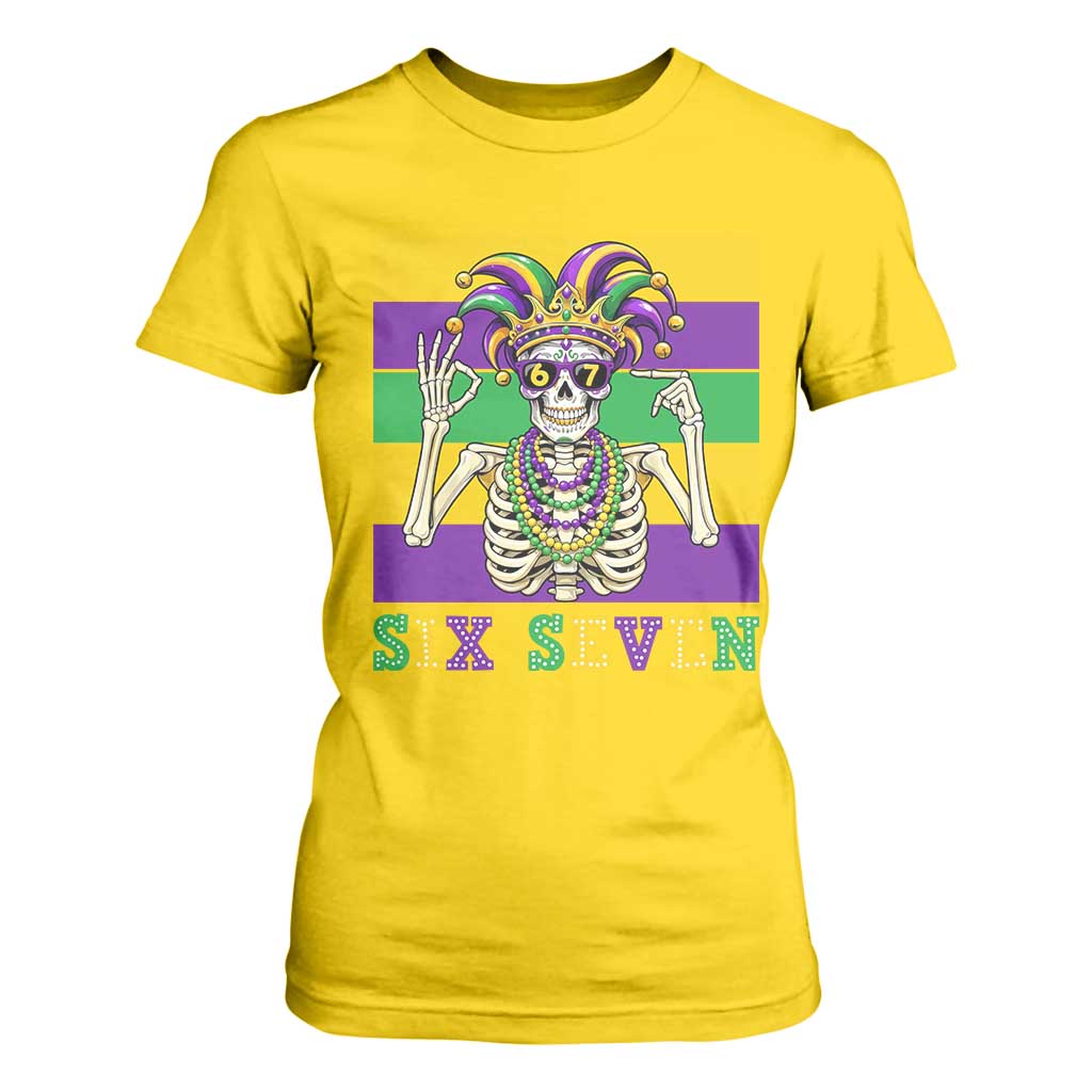 Funny Mardi Gras Skeleton T Shirt For Women Six Seven Meme TS12 Daisy Print Your Wear
