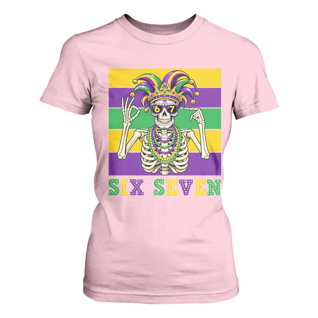 Funny Mardi Gras Skeleton T Shirt For Women Six Seven Meme TS12 Light Pink Print Your Wear
