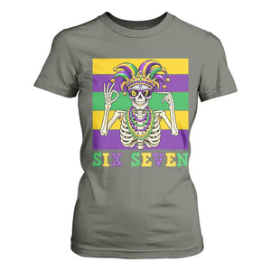 Funny Mardi Gras Skeleton T Shirt For Women Six Seven Meme TS12 Military Green Print Your Wear