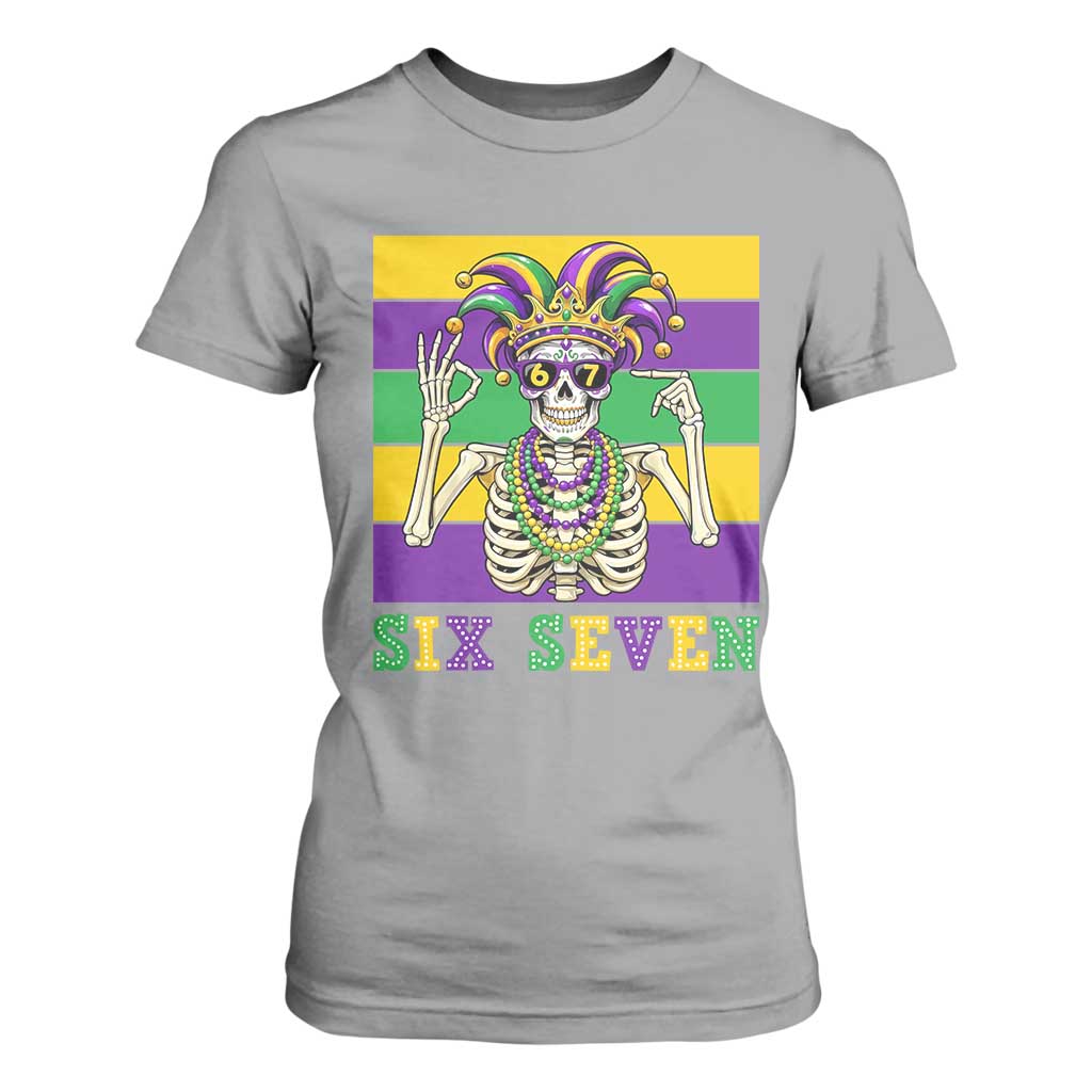 Funny Mardi Gras Skeleton T Shirt For Women Six Seven Meme TS12 Sport Gray Print Your Wear
