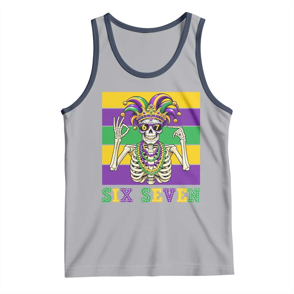 Funny Mardi Gras Skeleton Tank Top Six Seven Meme TS12 Athletic Heather Navy Print Your Wear