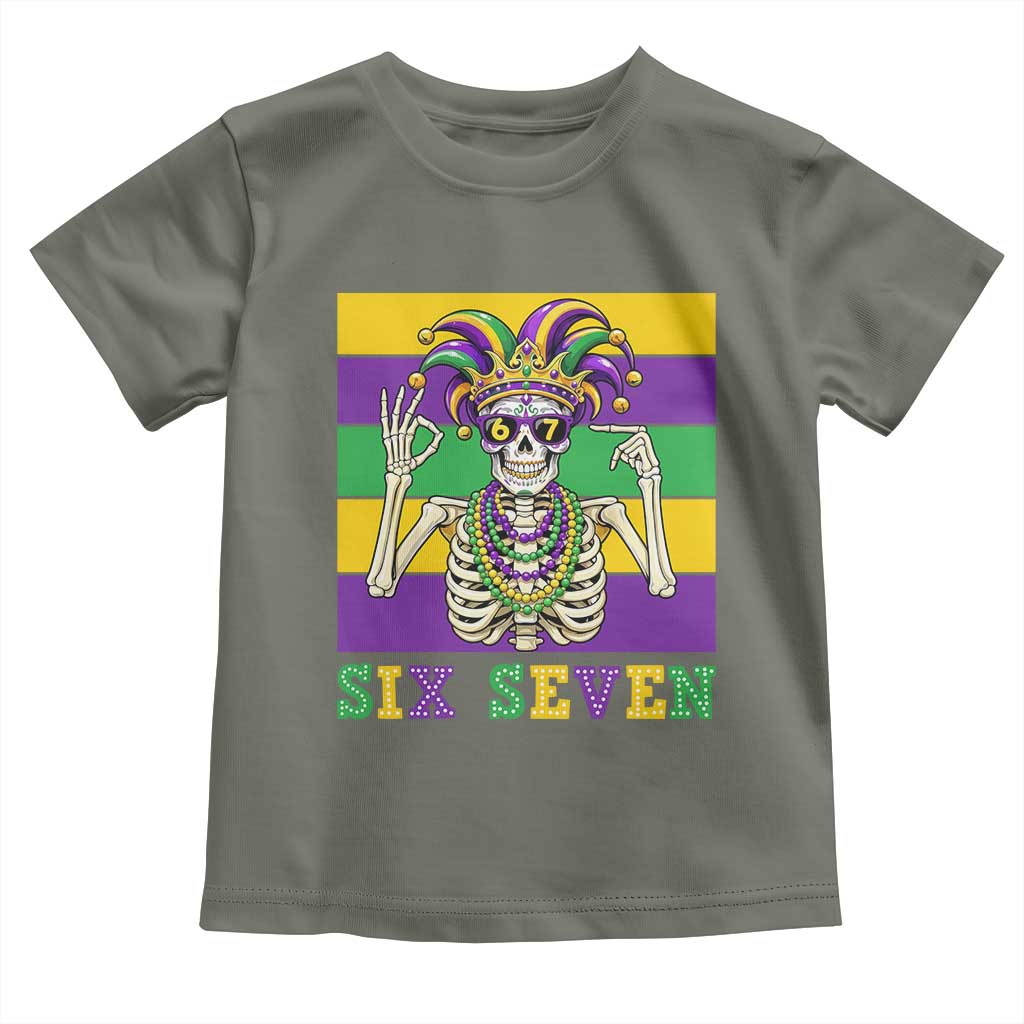 Funny Mardi Gras Skeleton Toddler T Shirt Six Seven Meme TS12 Military Green Print Your Wear