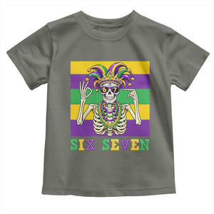 Funny Mardi Gras Skeleton Toddler T Shirt Six Seven Meme TS12 Military Green Print Your Wear