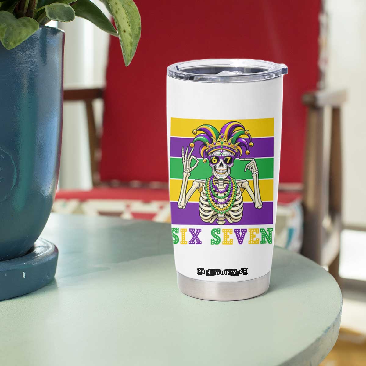 Funny Mardi Gras Skeleton Tumbler Cup Six Seven Meme TS12 Print Your Wear