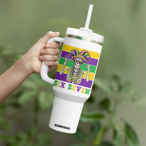 Funny Mardi Gras Skeleton Tumbler With Handle Six Seven Meme TS12 Print Your Wear