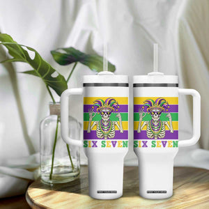 Funny Mardi Gras Skeleton Tumbler With Handle Six Seven Meme TS12 Print Your Wear