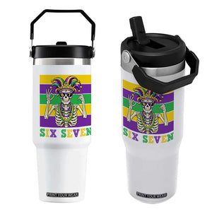 Funny Mardi Gras Skeleton Flip Straw Tumbler Six Seven Meme TS12 One Size: 30 oz White Print Your Wear