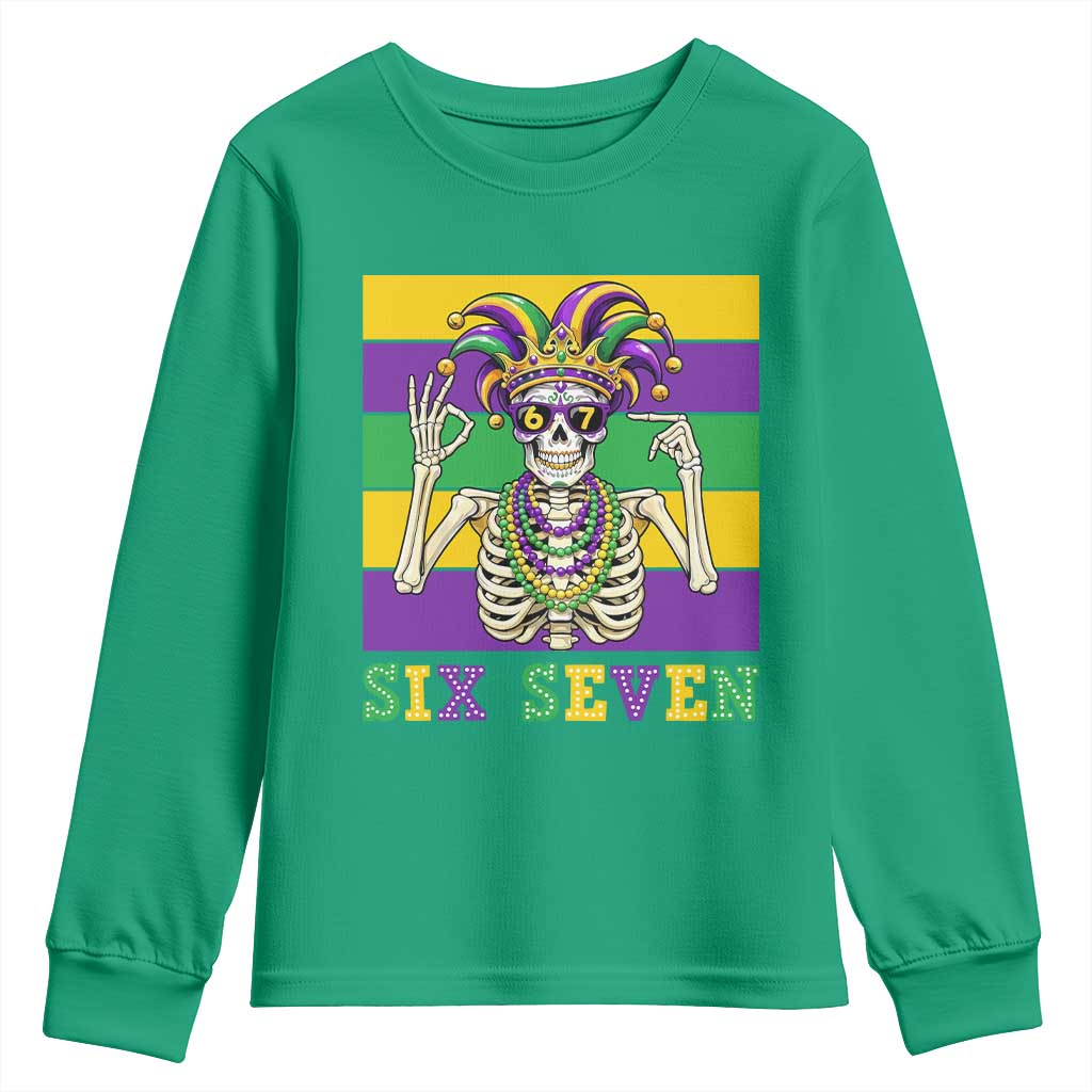 Funny Mardi Gras Skeleton Youth Sweatshirt Six Seven Meme TS12 Irish Green Print Your Wear