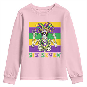 Funny Mardi Gras Skeleton Youth Sweatshirt Six Seven Meme TS12 Light Pink Print Your Wear