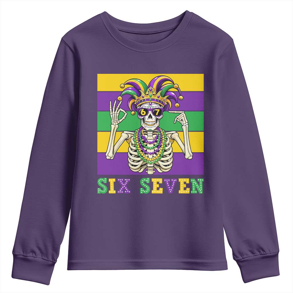 Funny Mardi Gras Skeleton Youth Sweatshirt Six Seven Meme TS12 Purple Print Your Wear
