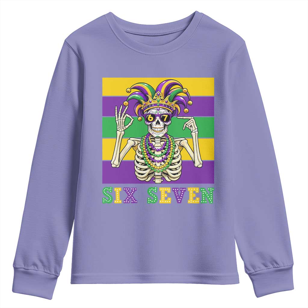 Funny Mardi Gras Skeleton Youth Sweatshirt Six Seven Meme TS12 Violet Print Your Wear